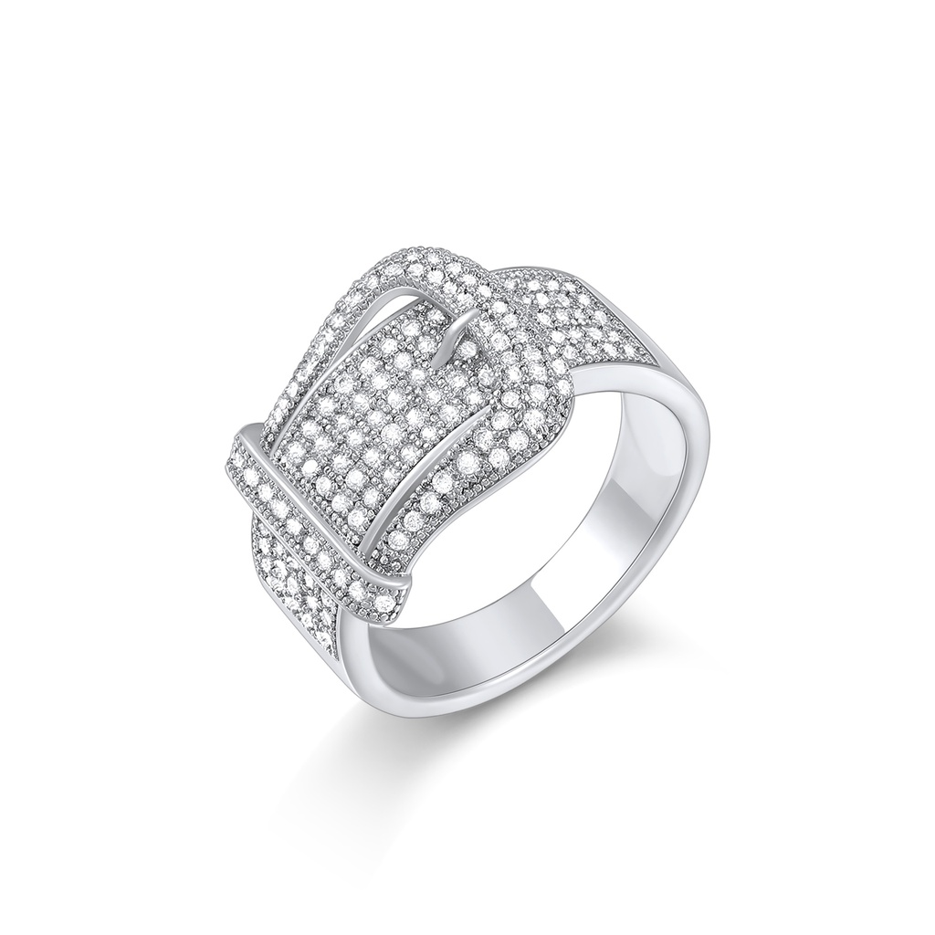 Bold Oversized Buckle Ring with Full Pavé Zircon Finish