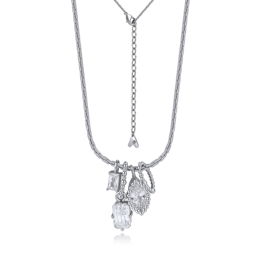 Multi-Stone Cluster Pendant Necklace with Geometric Crystals