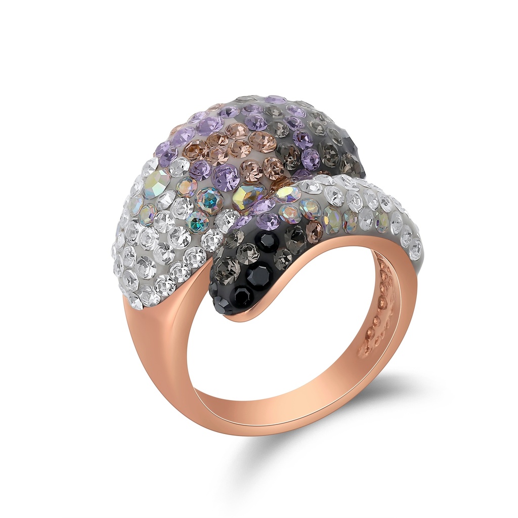 Multicolor Crystal Dome Ring with Rose Gold Stainless Steel