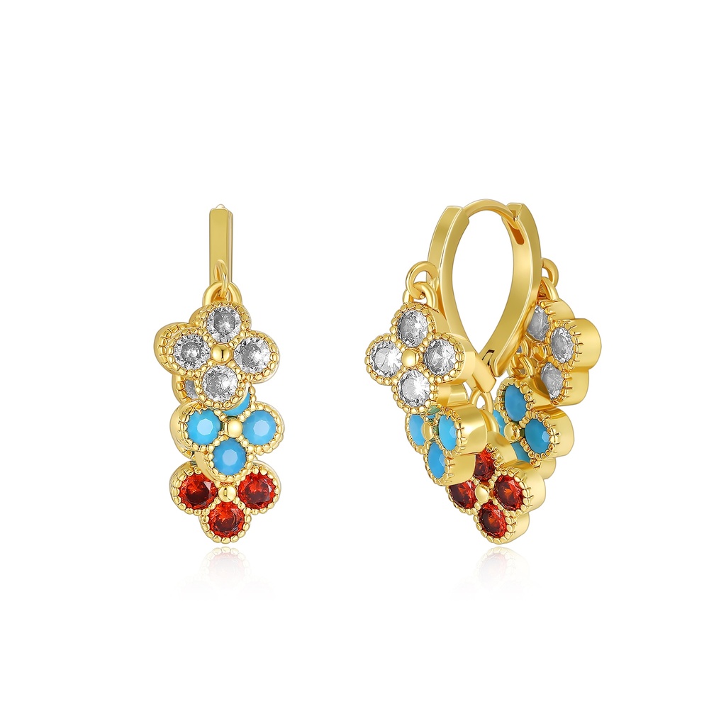 Multicolor Flower Hoop Earrings in Gold-Plated Stainless Steel