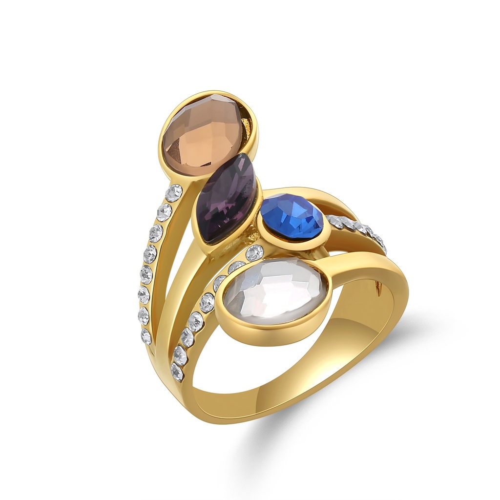Multicolor Gemstone-Inspired Cocktail Ring in Gold Stainless Steel