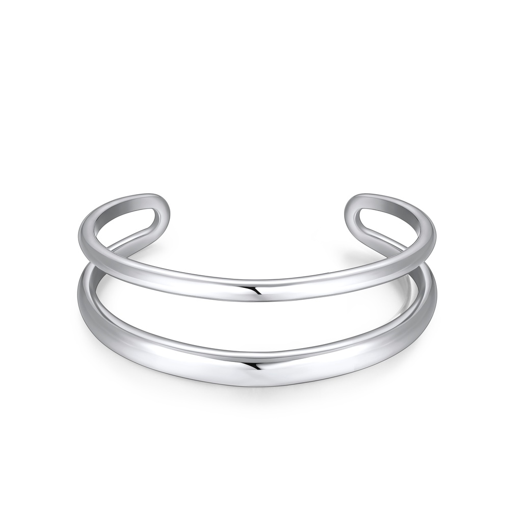 Open Cuff Stainless Steel Bracelet with Dual Polished Bands