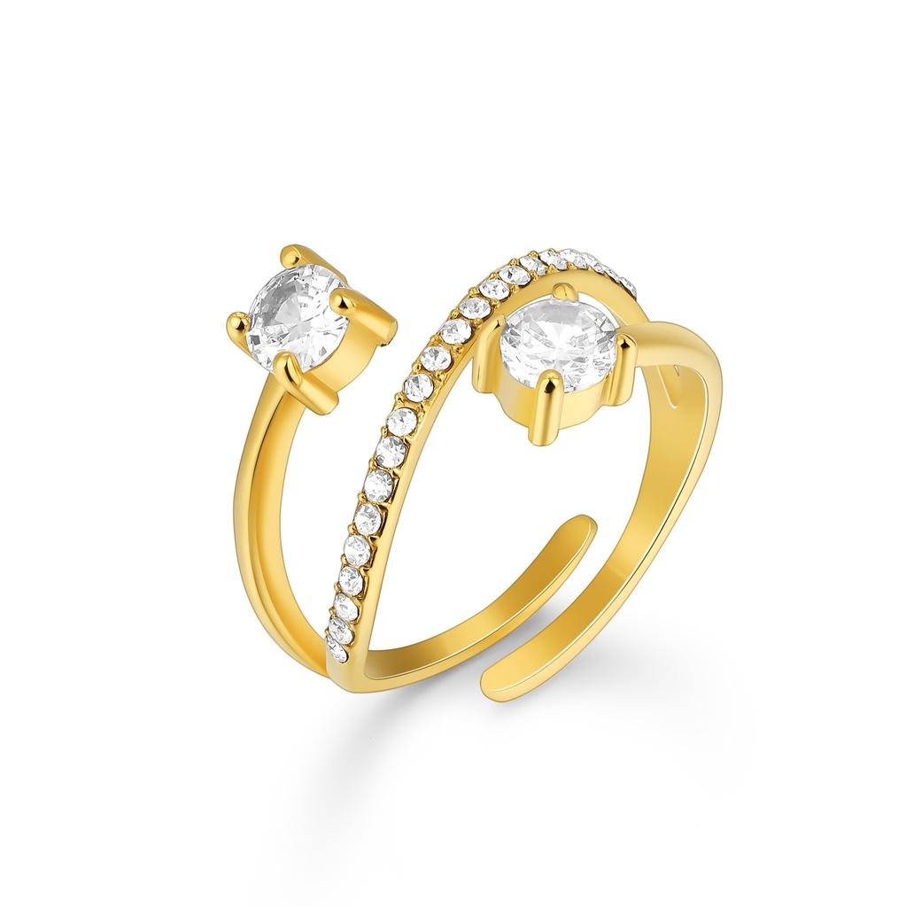 Open Wrap Gold Ring with Double Crystal and Pavé Band