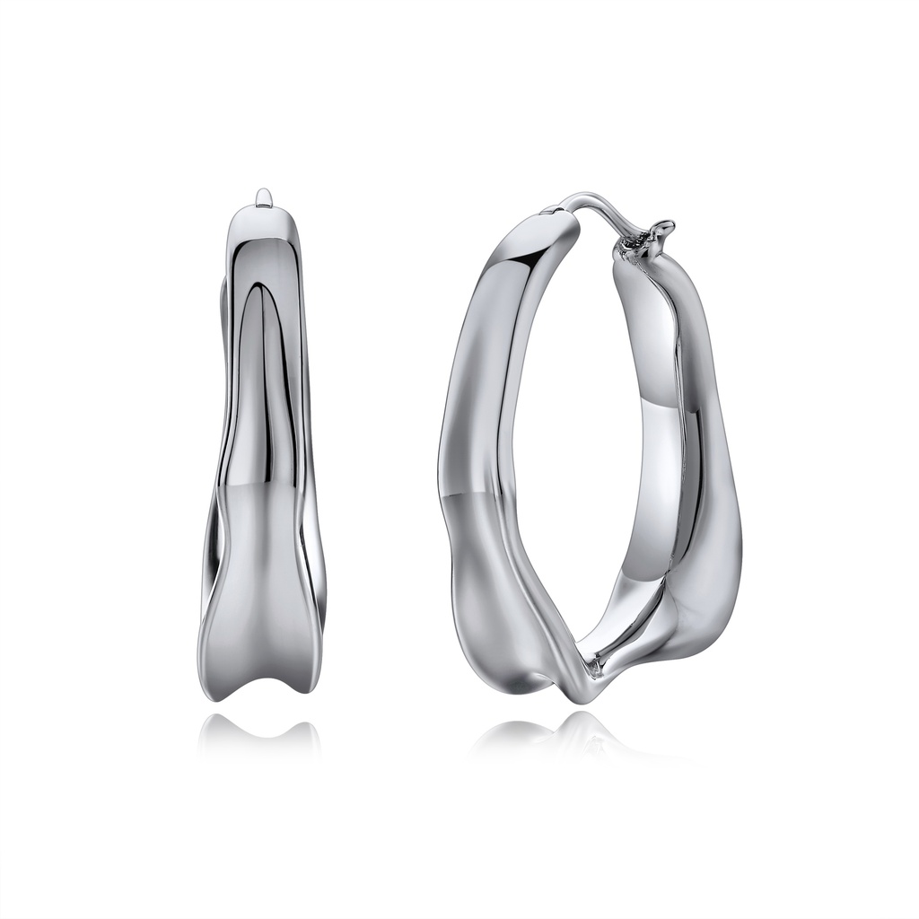 Organic Sculptural Silver-Tone Hoop Earrings for Modern Elegance