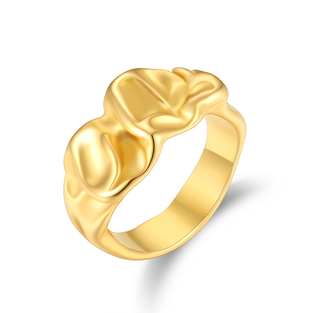 Organic Wave Gold Stainless Steel Ring with Sculptural Fluid Design