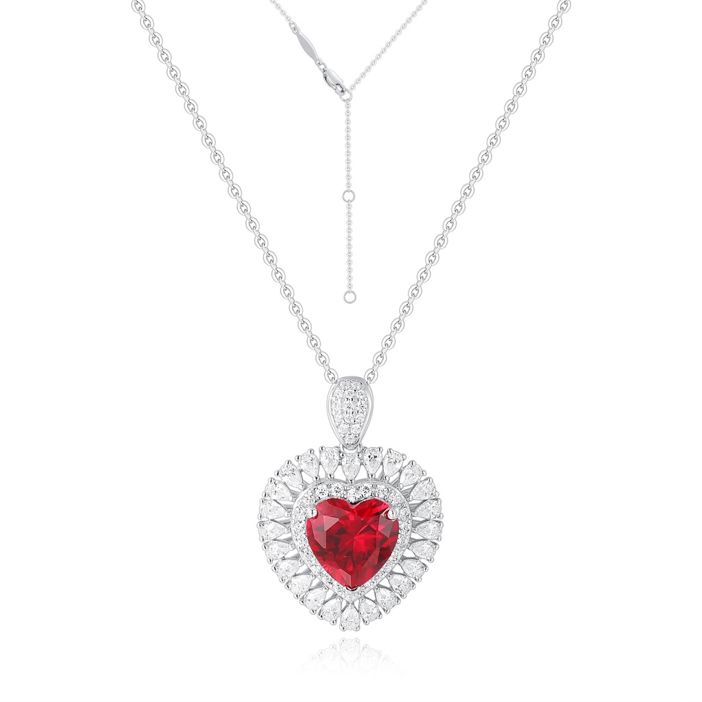 Bold Red Heart Pendant Necklace with Sparkling Halo Detail