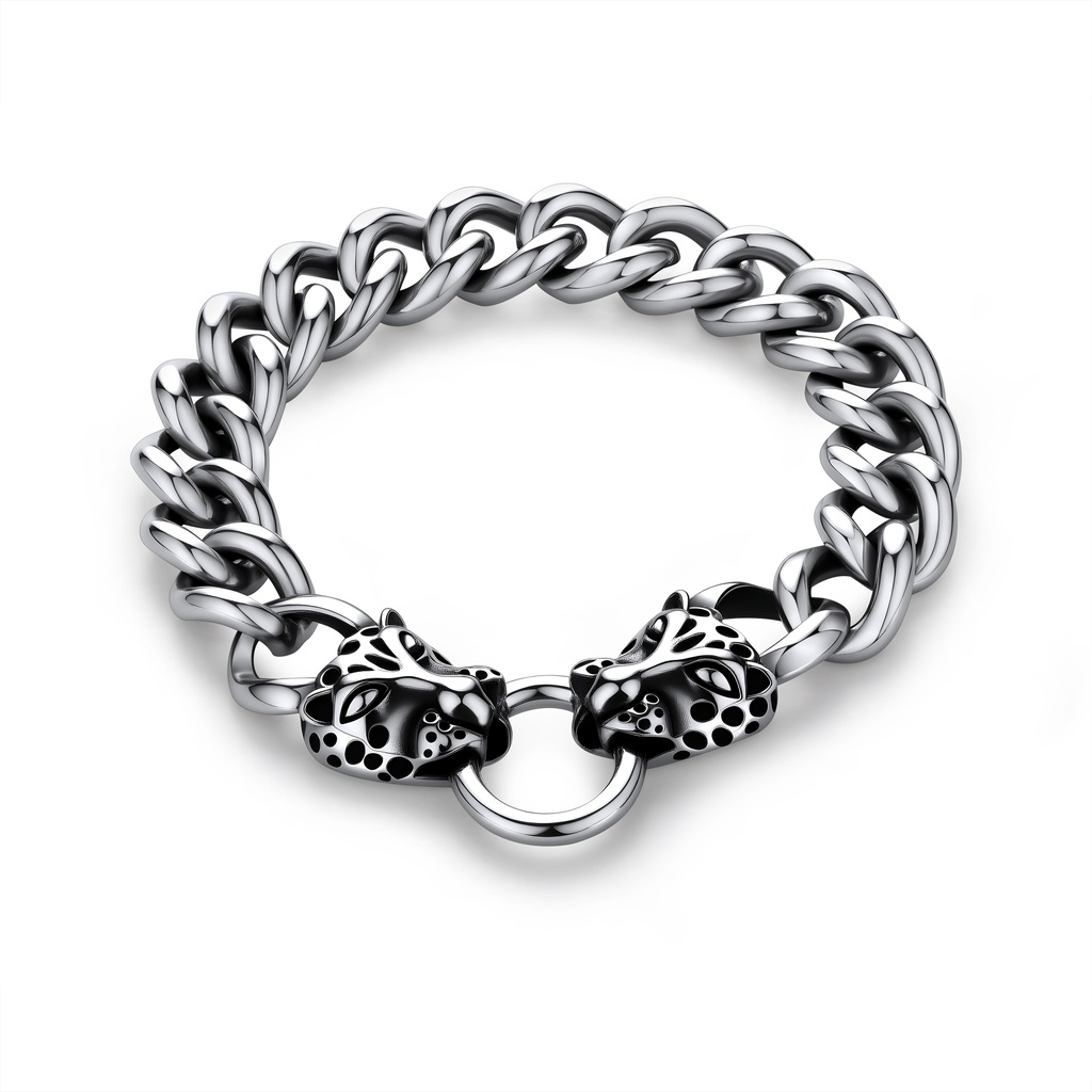 Panther Head Stainless Steel Chain Bracelet with Ring Clasp