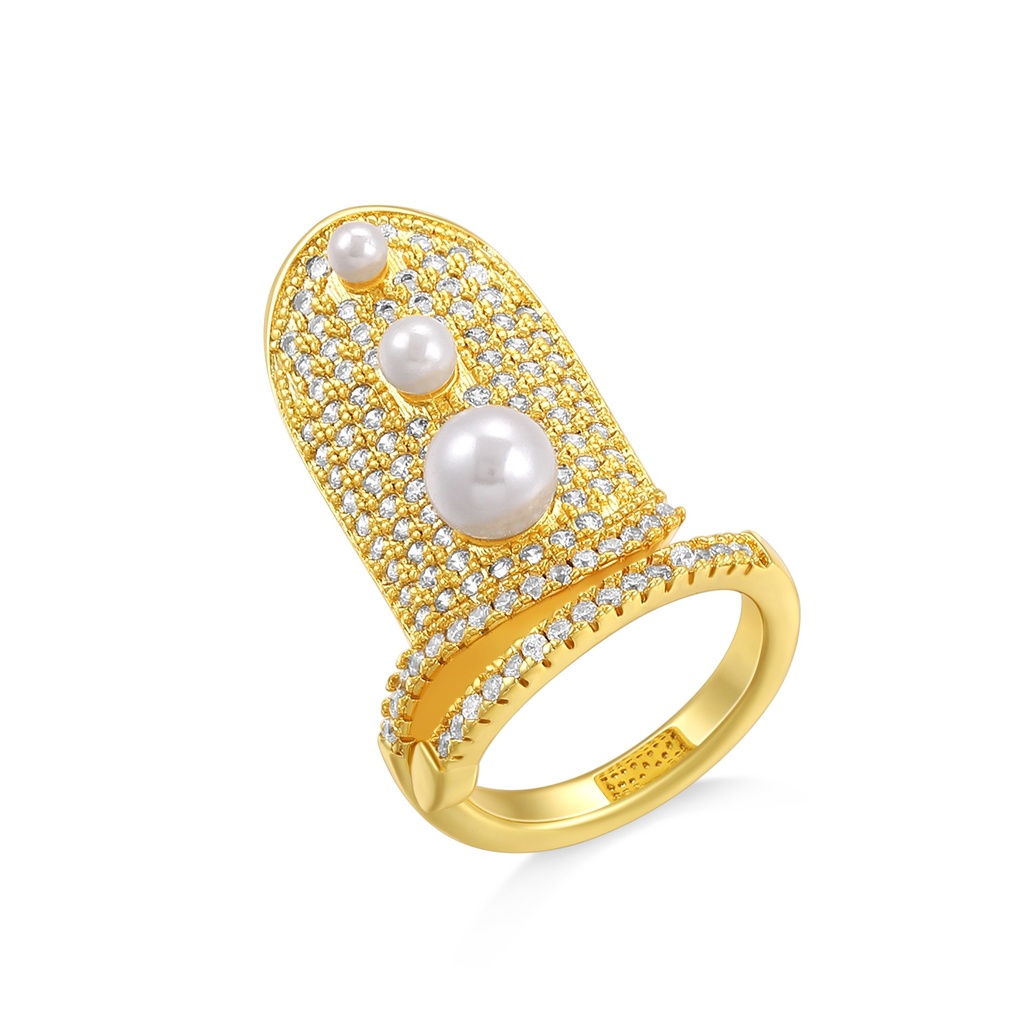Pearl Crown Armor Ring with Gold and Diamond Highlights