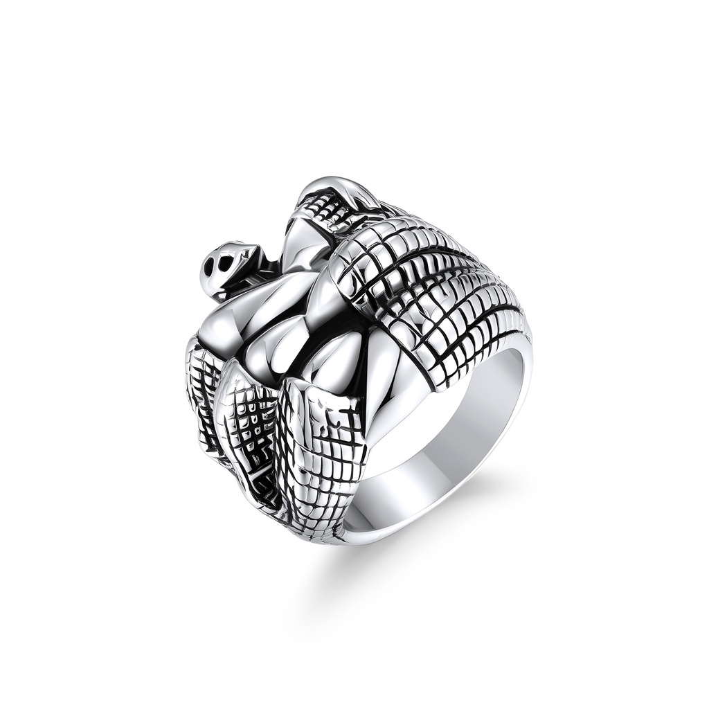 Bold Serpent Ring with Scaled Design in Polished Steel