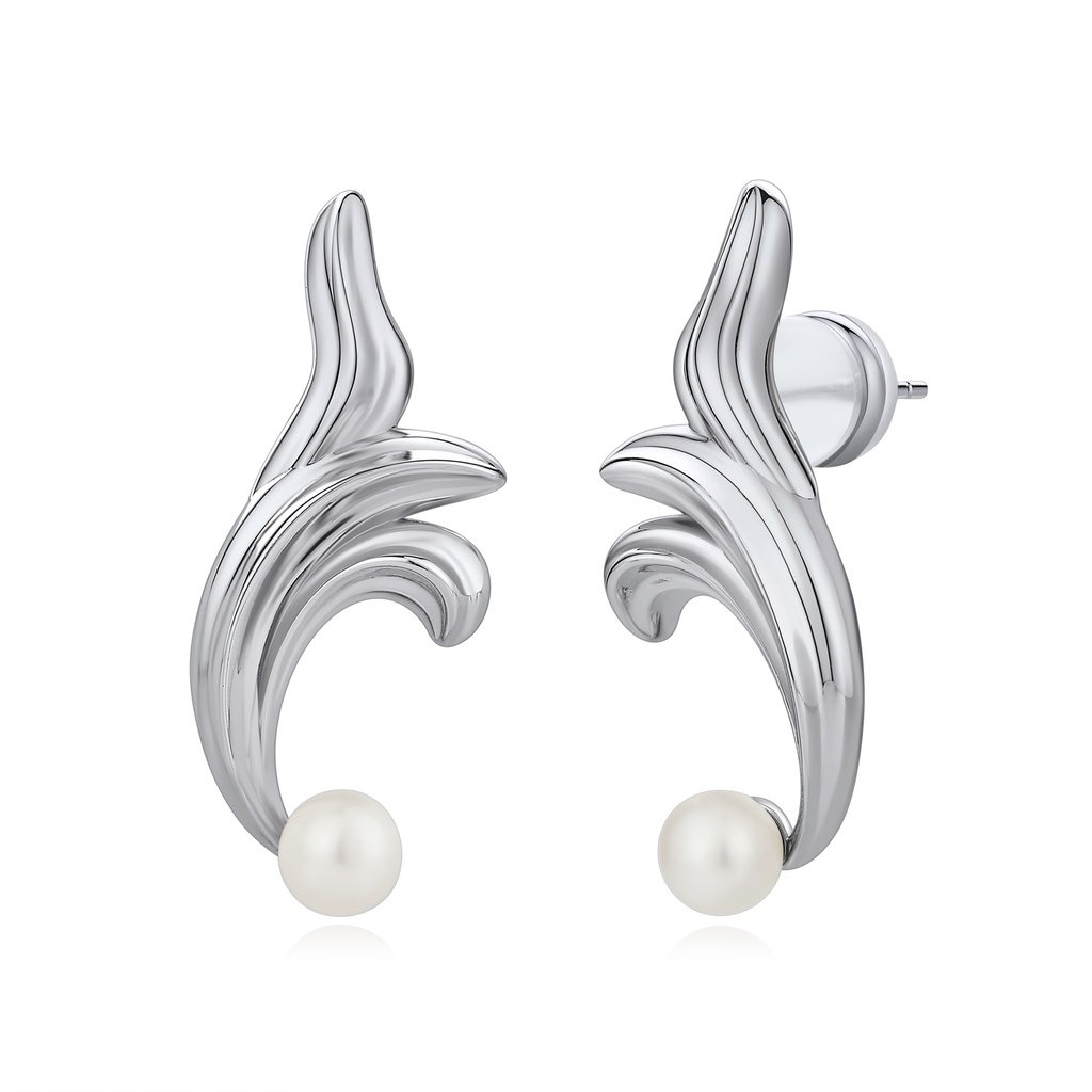 Pearl-Tipped Wave Design Stud Earrings