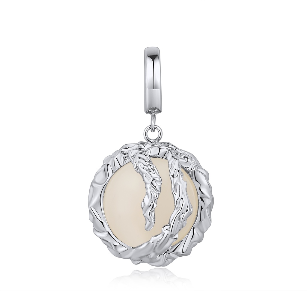 Pendant: Silver Branches Wrapped Creamy Stone Drop Charm