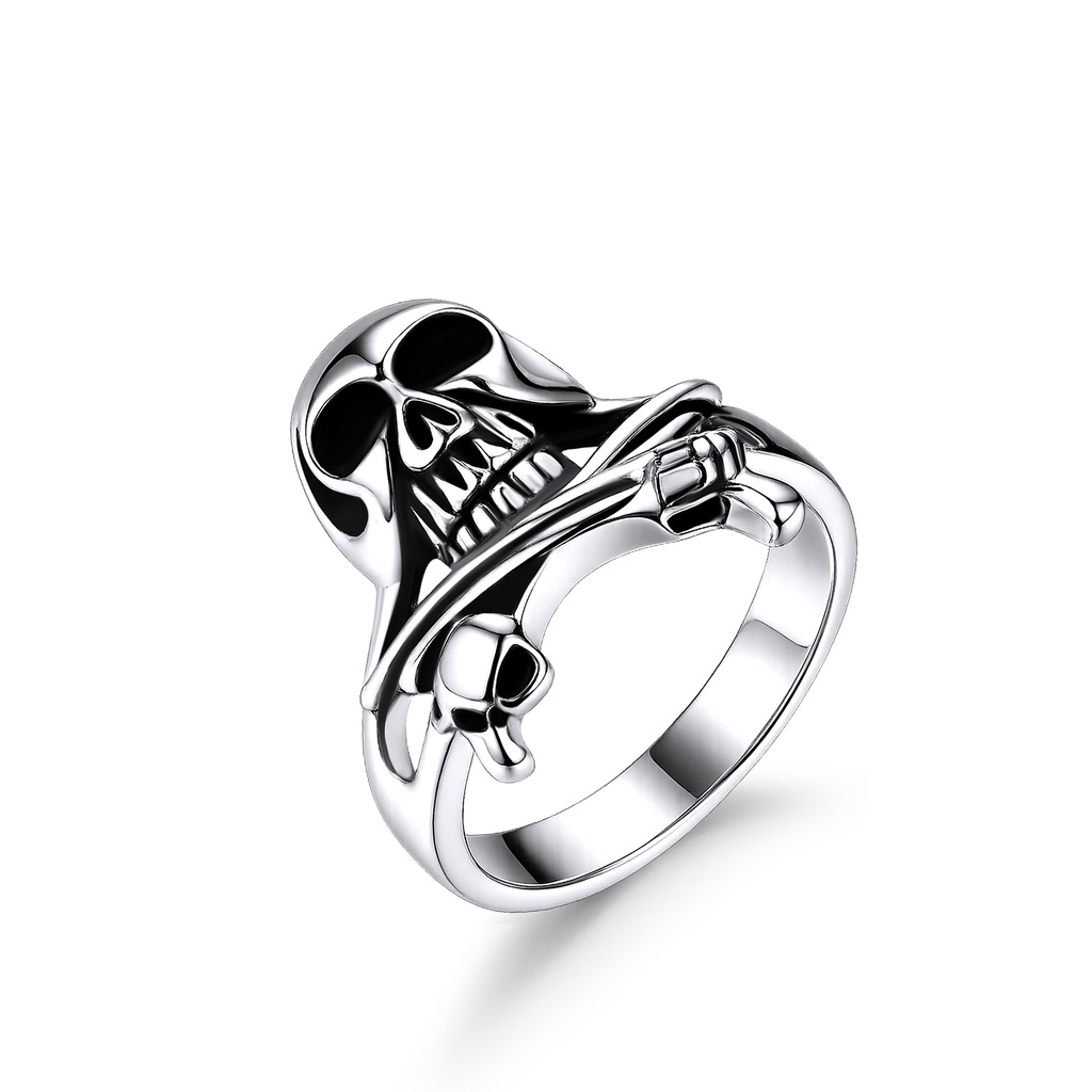 Bold Silver Skull Ring with Gothic Punk Rock Style