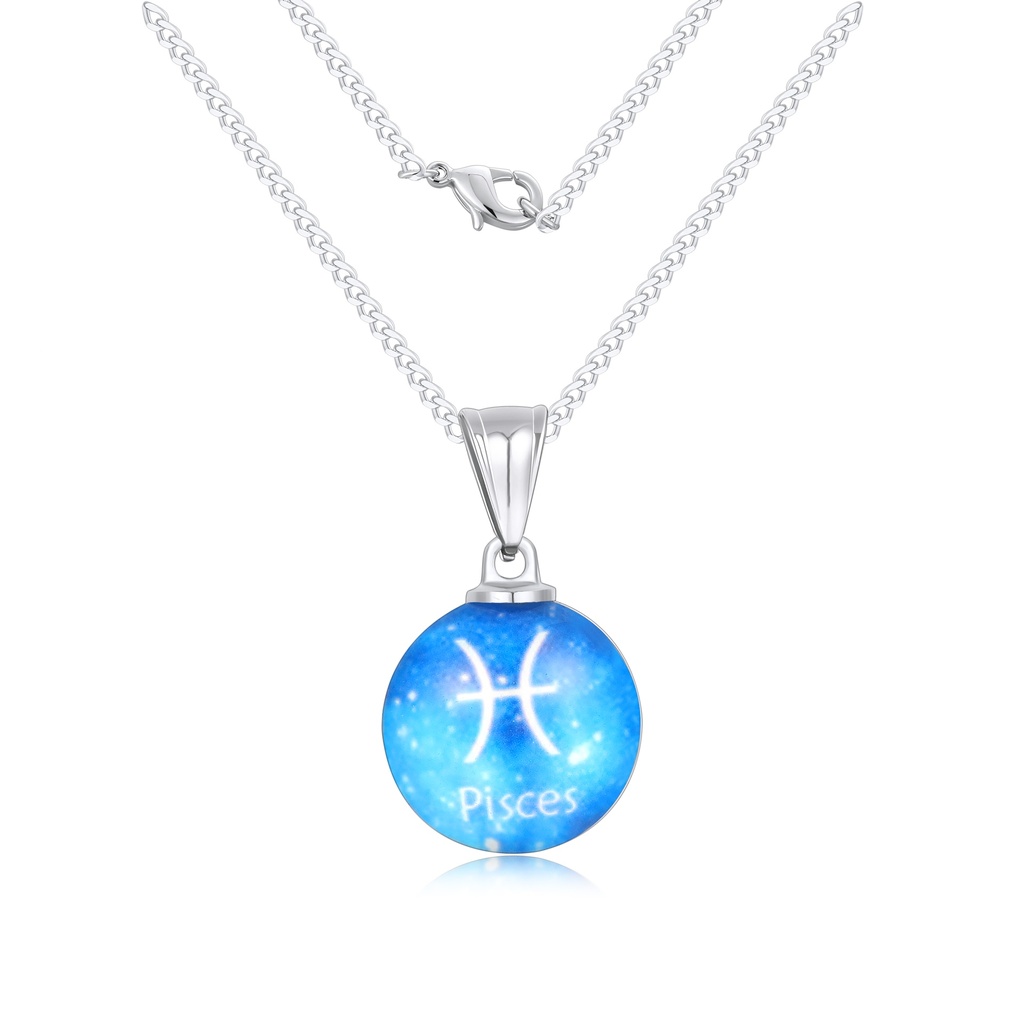 Pisces Zodiac Necklace with Luminous Blue Stainless Steel Pendant