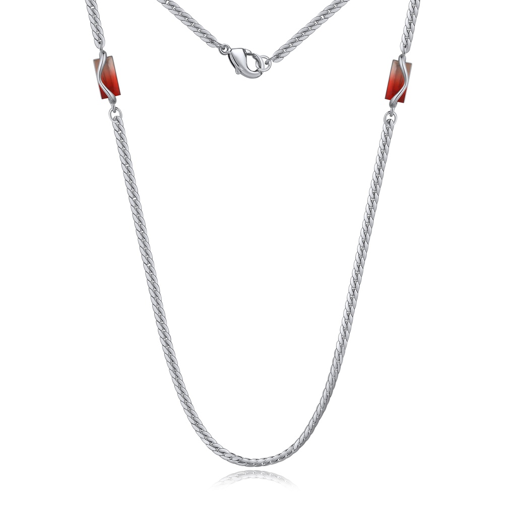 Polished Flat Brass Chain Necklace with Red Enamel Accents