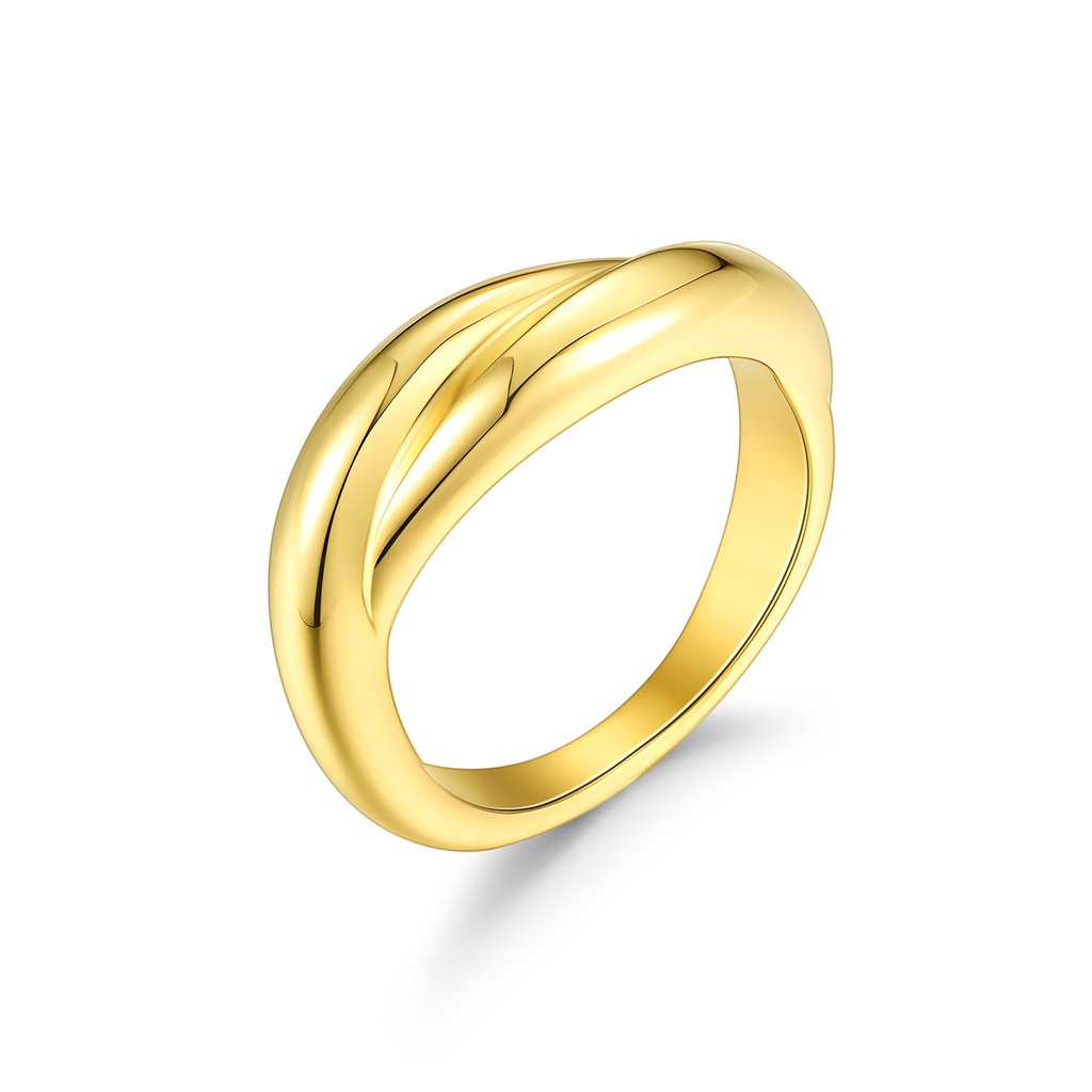 Polished Gold Plated Stainless Steel Twisted Band Ring for Elegant Style