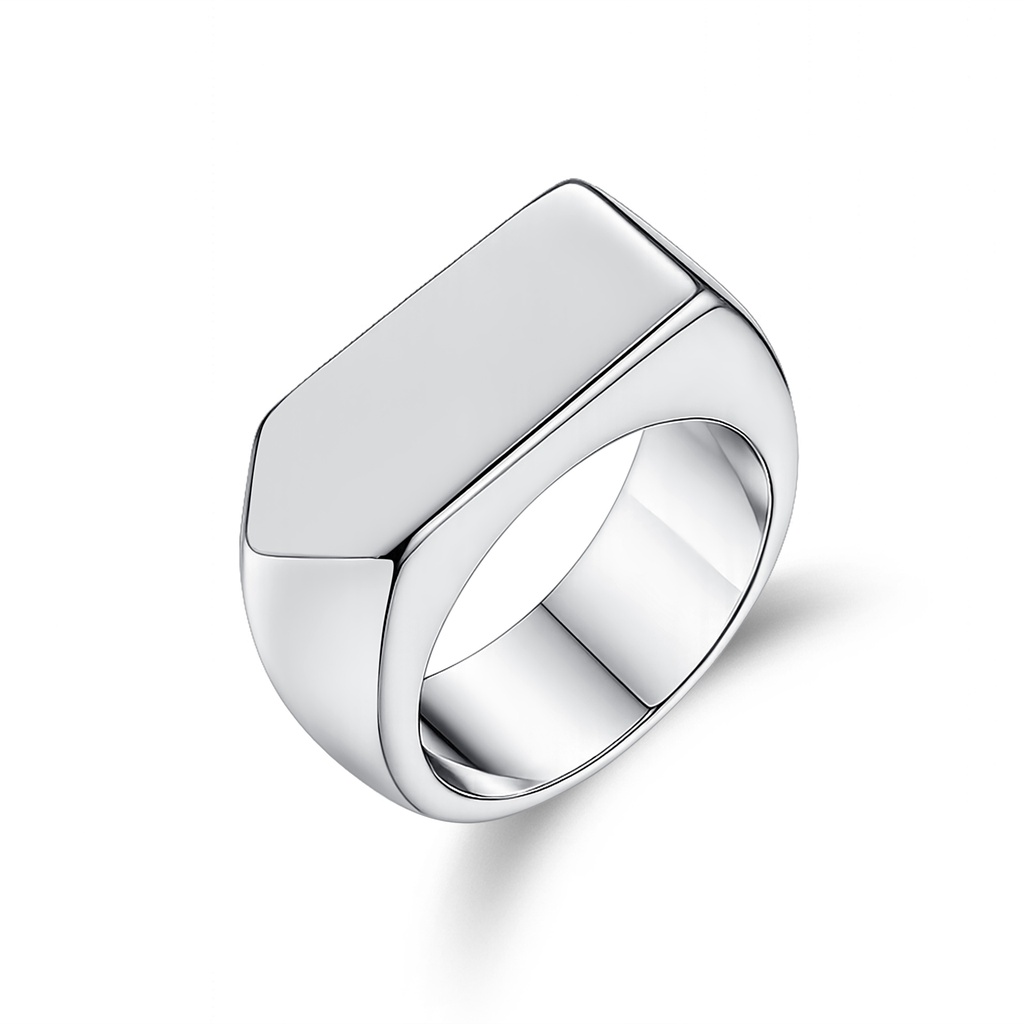 Polished Silver Stainless Steel Signet Ring – Sleek, Bold Design