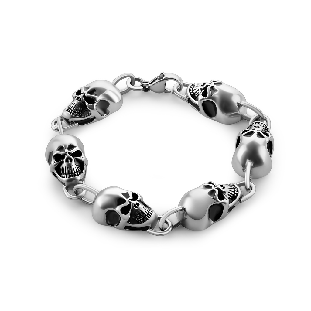 Polished Skull Chain-Link Stainless Steel Bracelet for Men
