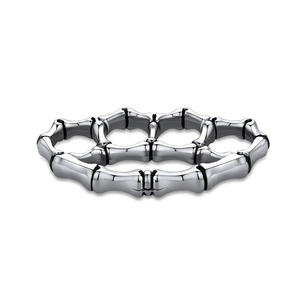 Polished Stainless Steel Bamboo-Inspired Bracelet with Interlocking Design