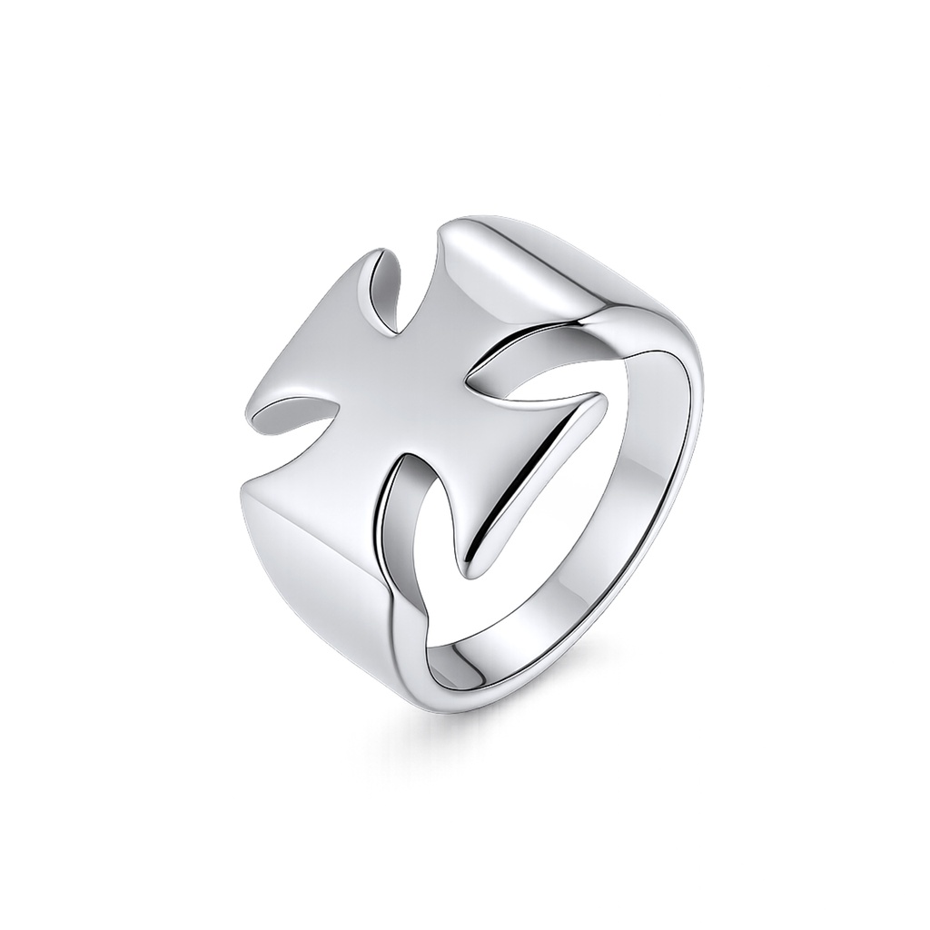 Polished Stainless Steel Cross Ring for Bold Modern Style