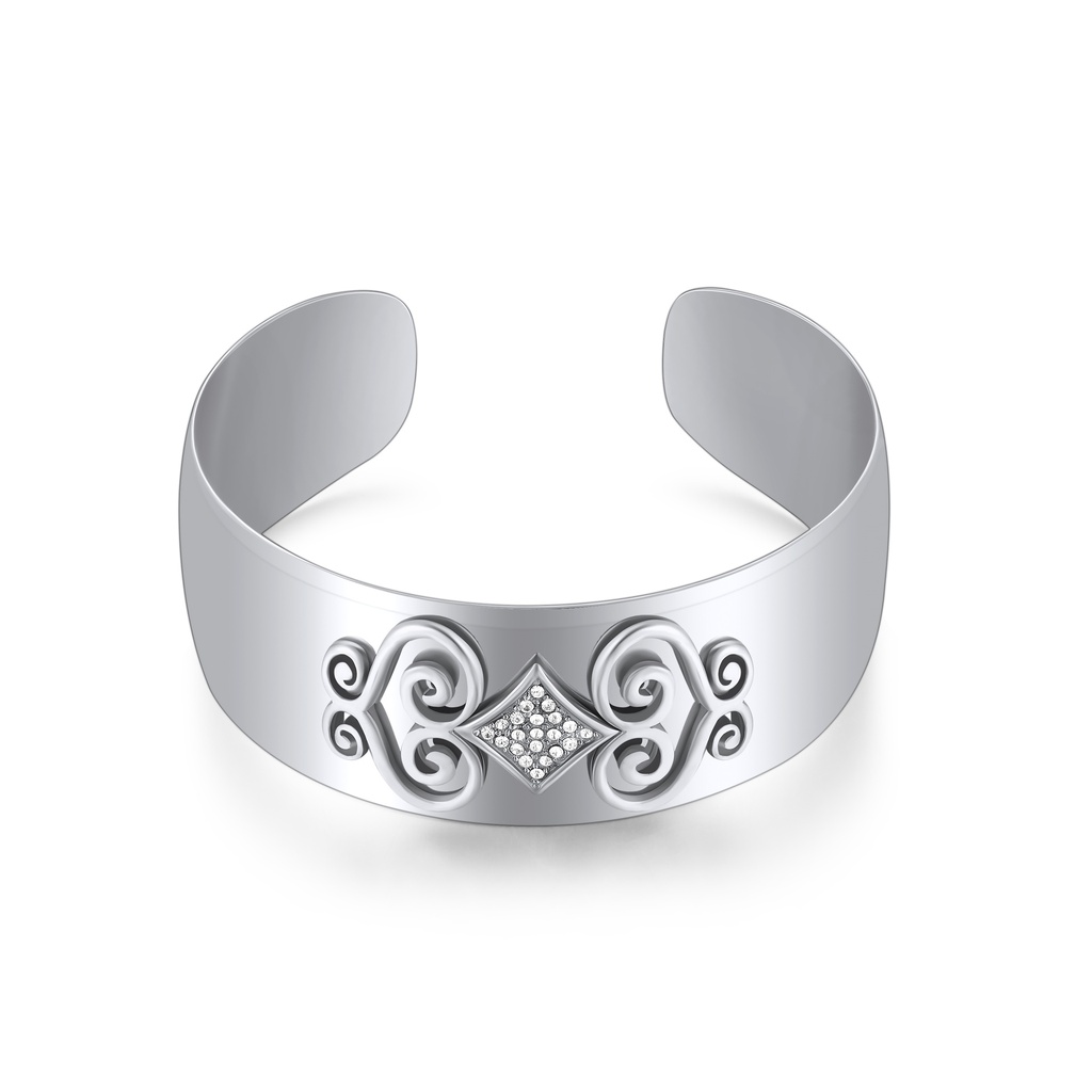 Polished Stainless Steel Cuff with Crystal Filigree Centerpiece