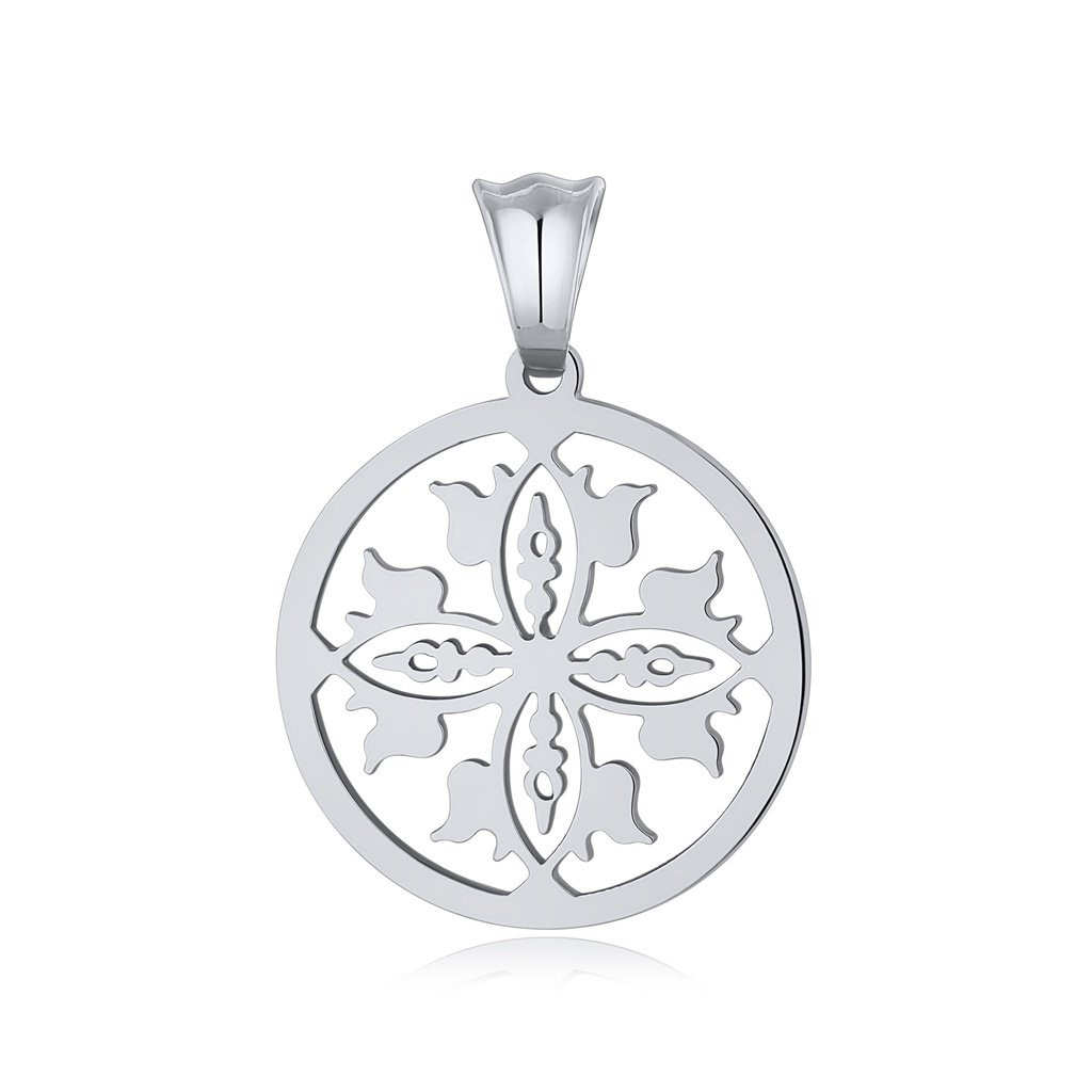 Polished Stainless Steel Floral Cutout Medallion Pendant