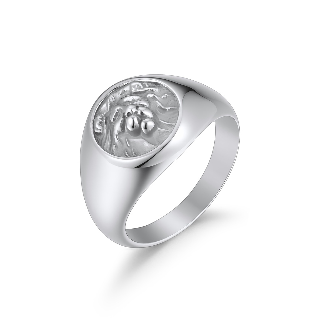 Polished Stainless Steel Lion Head Signet Ring for Men