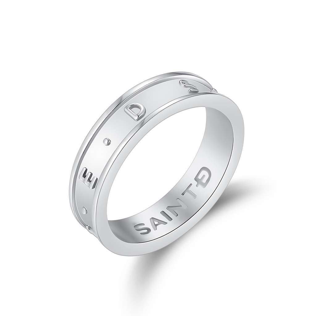 Polished Stainless Steel SAINTD Ring with 3D Letter Detailing