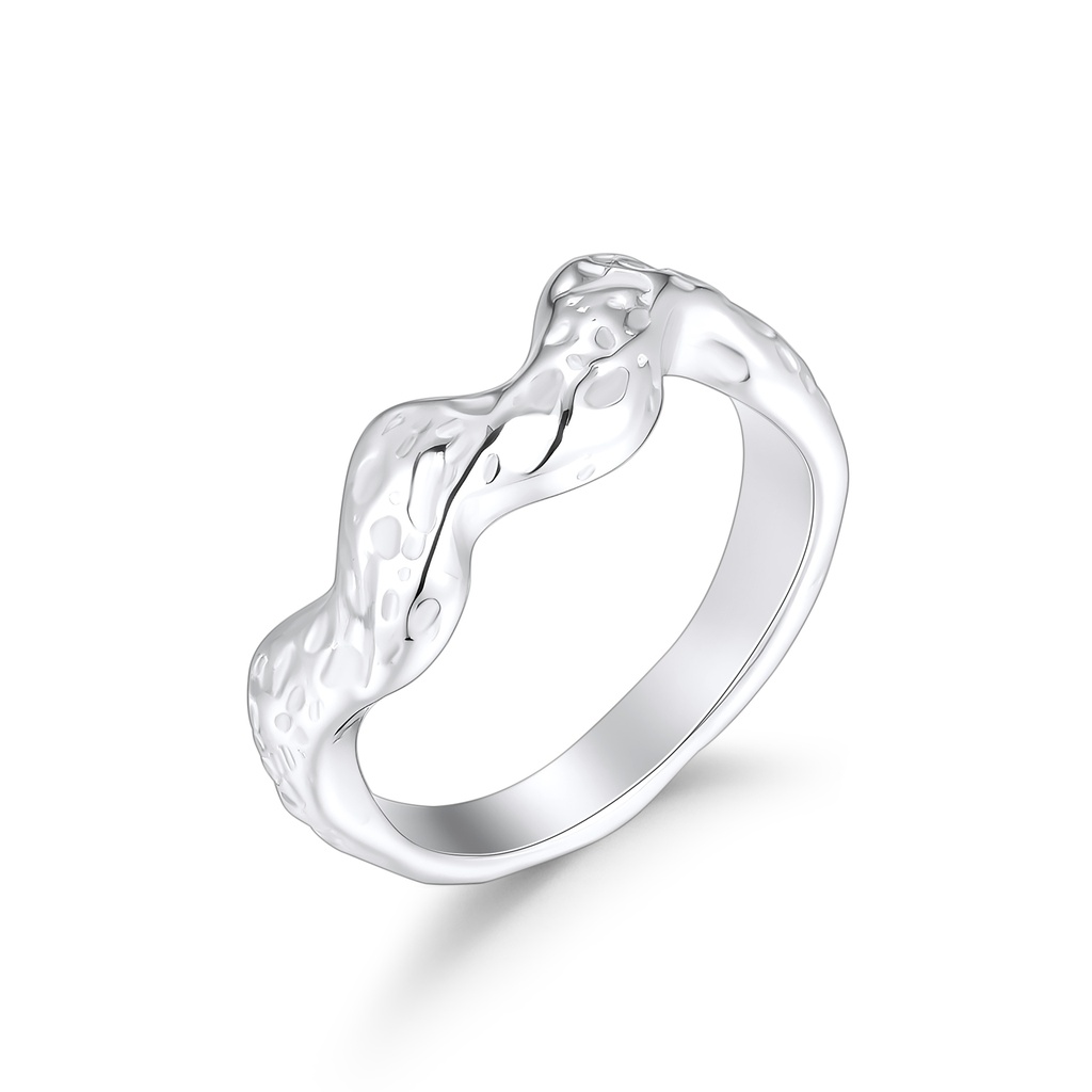 Polished Stainless Steel Wave Ring with Organic Textured Design
