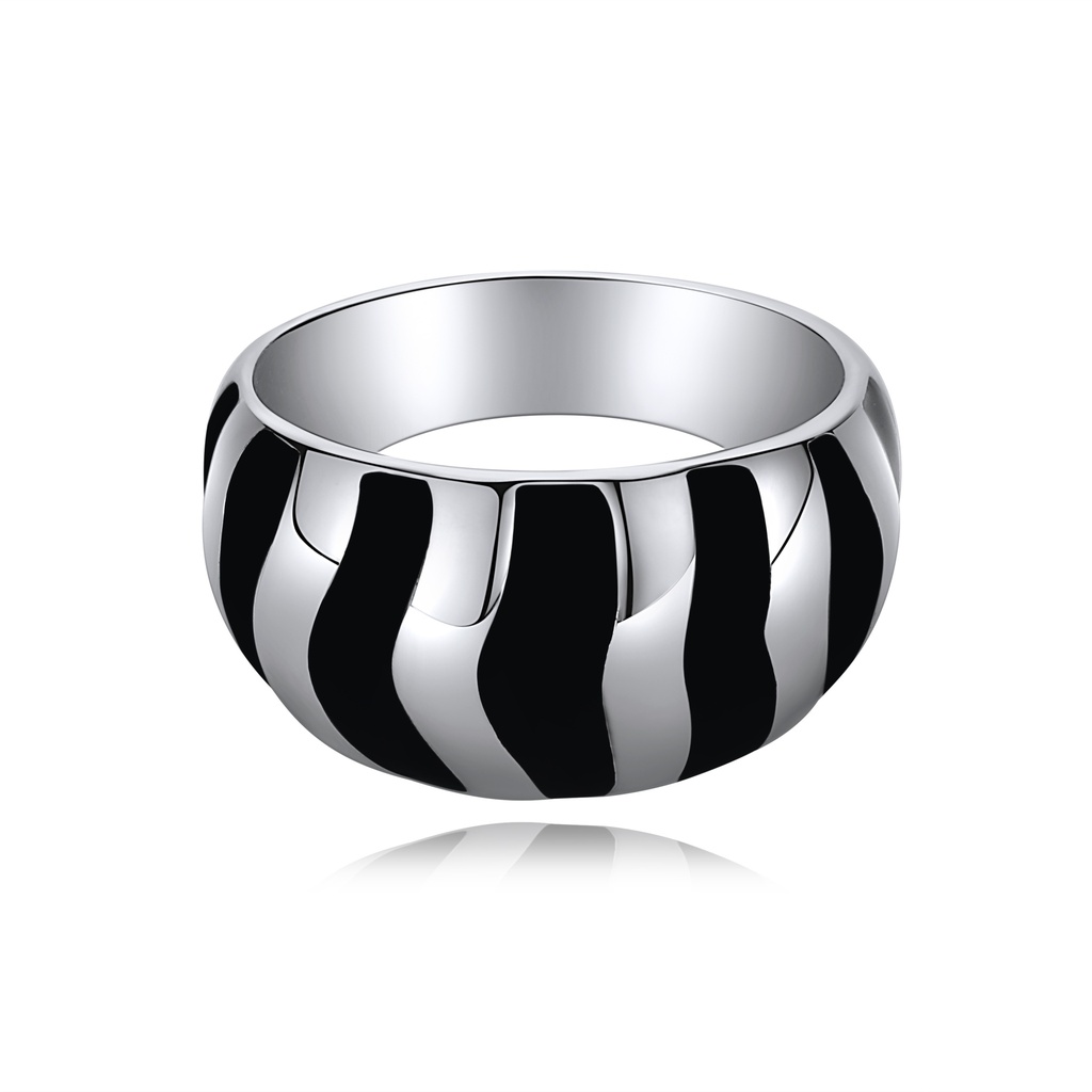 Polished Stainless Steel Zebra Stripe Dome Ring