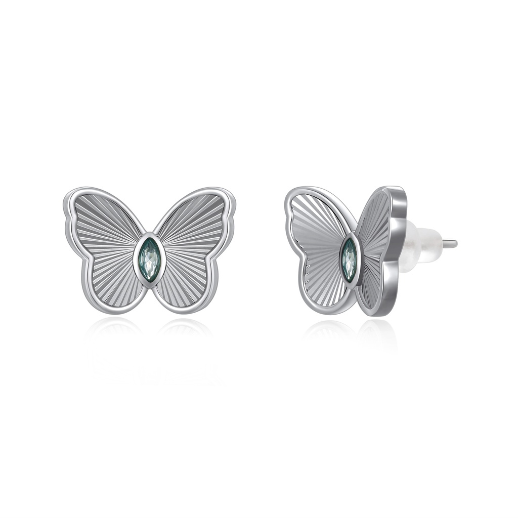 Radiant Butterfly Stud Earrings with Teal Crystal Centerpiece