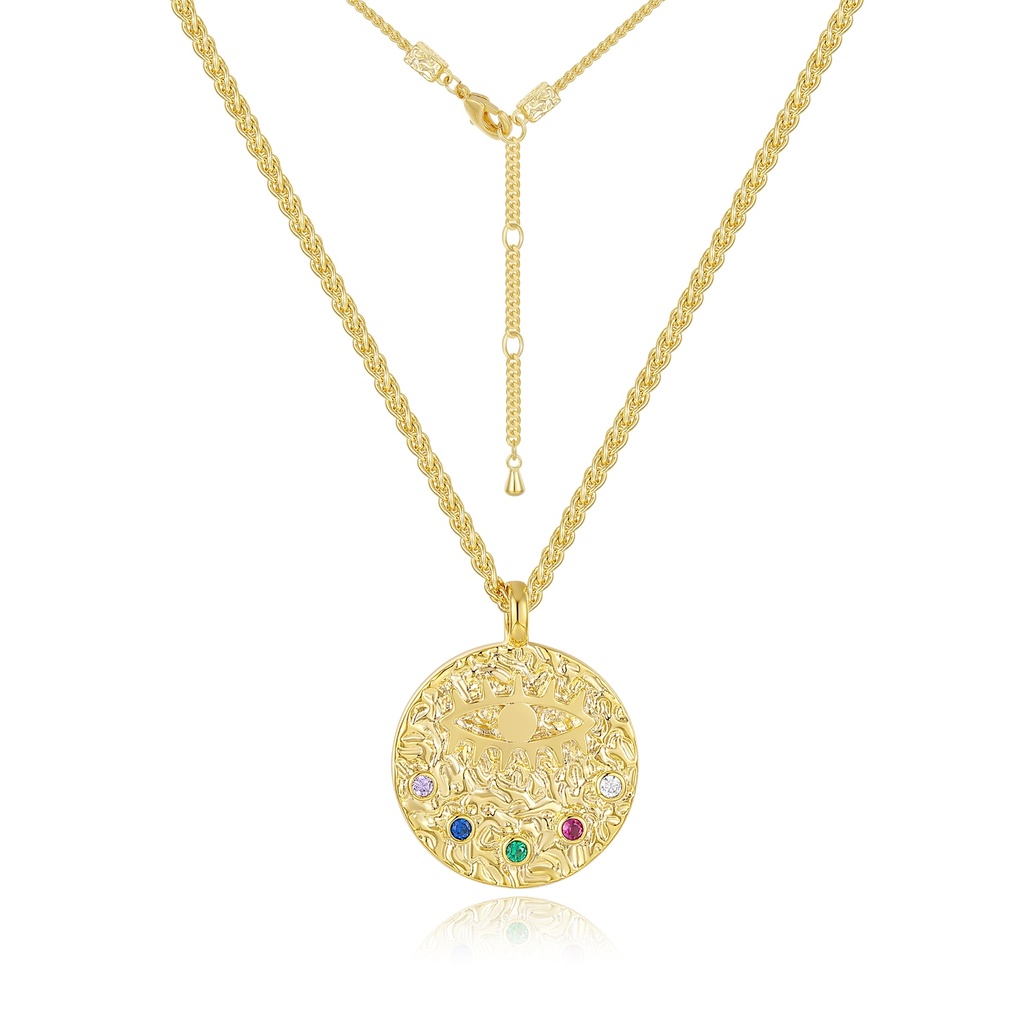 Radiant Gold Eye Pendant Necklace with Multicolor Crystal Accents