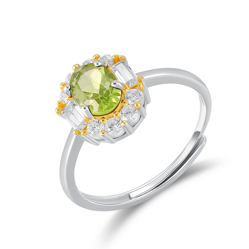 Radiant Green Gemstone Halo Ring with Sparkling Crystal Accents
