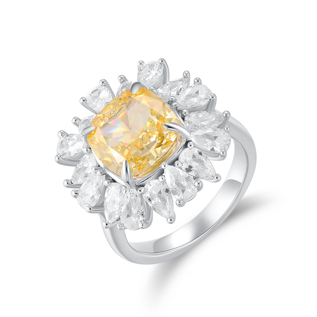 Radiant Yellow Cushion-Cut Ring with Brilliant White Halo