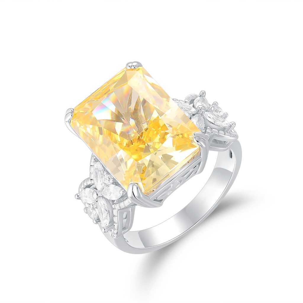 Radiant-Cut Yellow Sapphire Ring with Diamond Side Accents