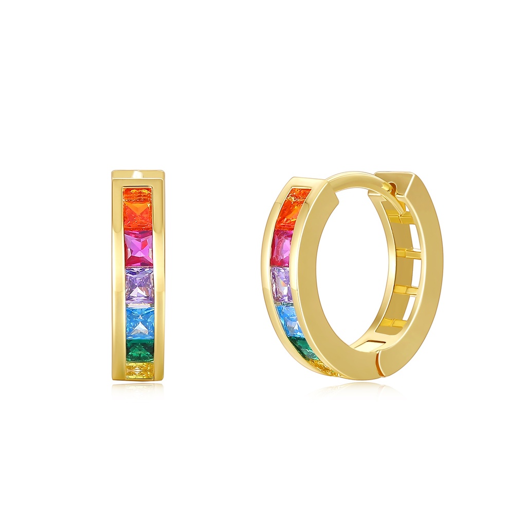 Rainbow Crystal Hoop Earrings with Gold Brass Base