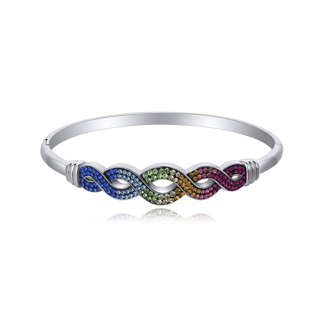 Rainbow Crystal Pave Infinity Bangle with Silver-Tone Finish