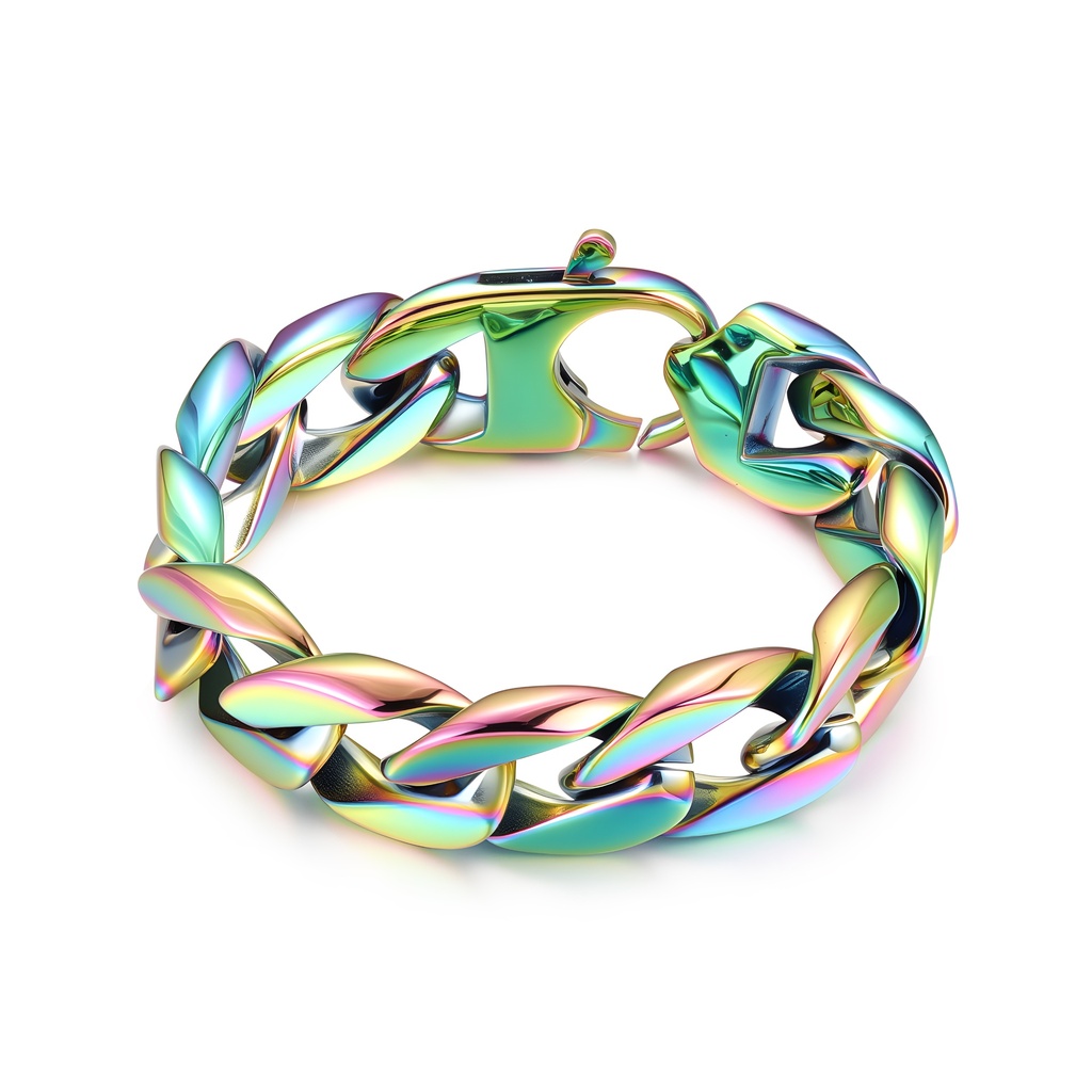 Rainbow Cuban Link Bracelet Stainless Steel Modern Street Style Piece