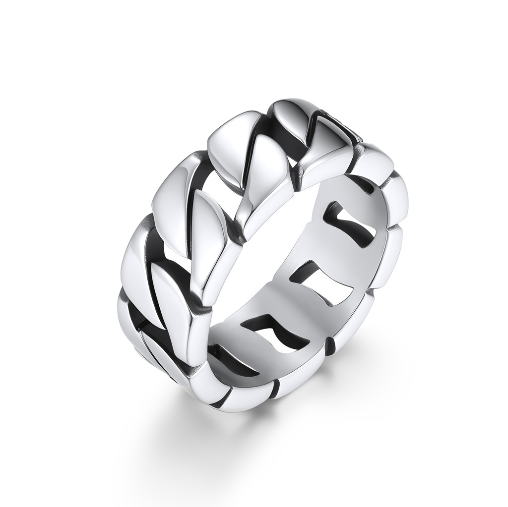 Bold Stainless Steel Cuban Link Chain Style Statement Ring