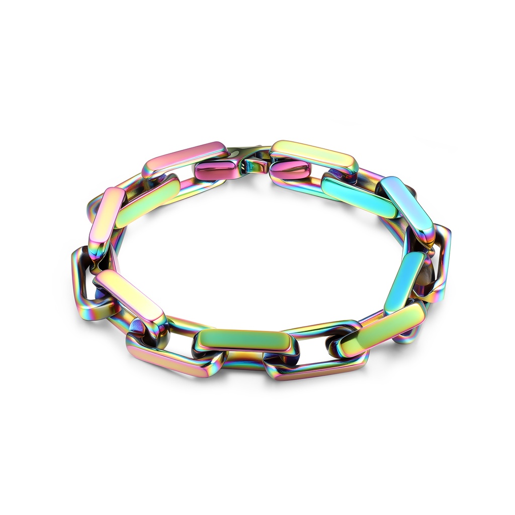 Rainbow Stainless Steel Bracelet with Iridescent Chain Link Finish