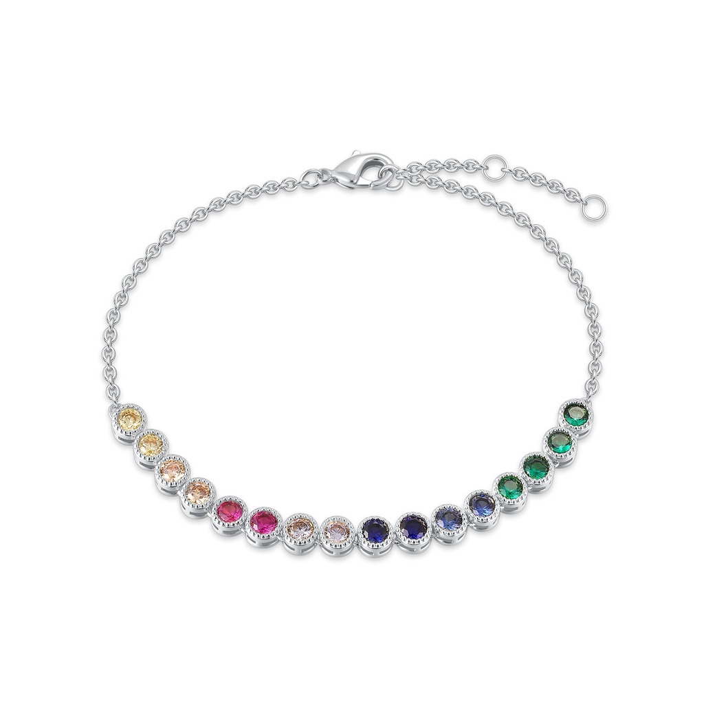 Rainbow Stainless Steel Bracelet with Multi-Colored Cubic Zirconia Stones