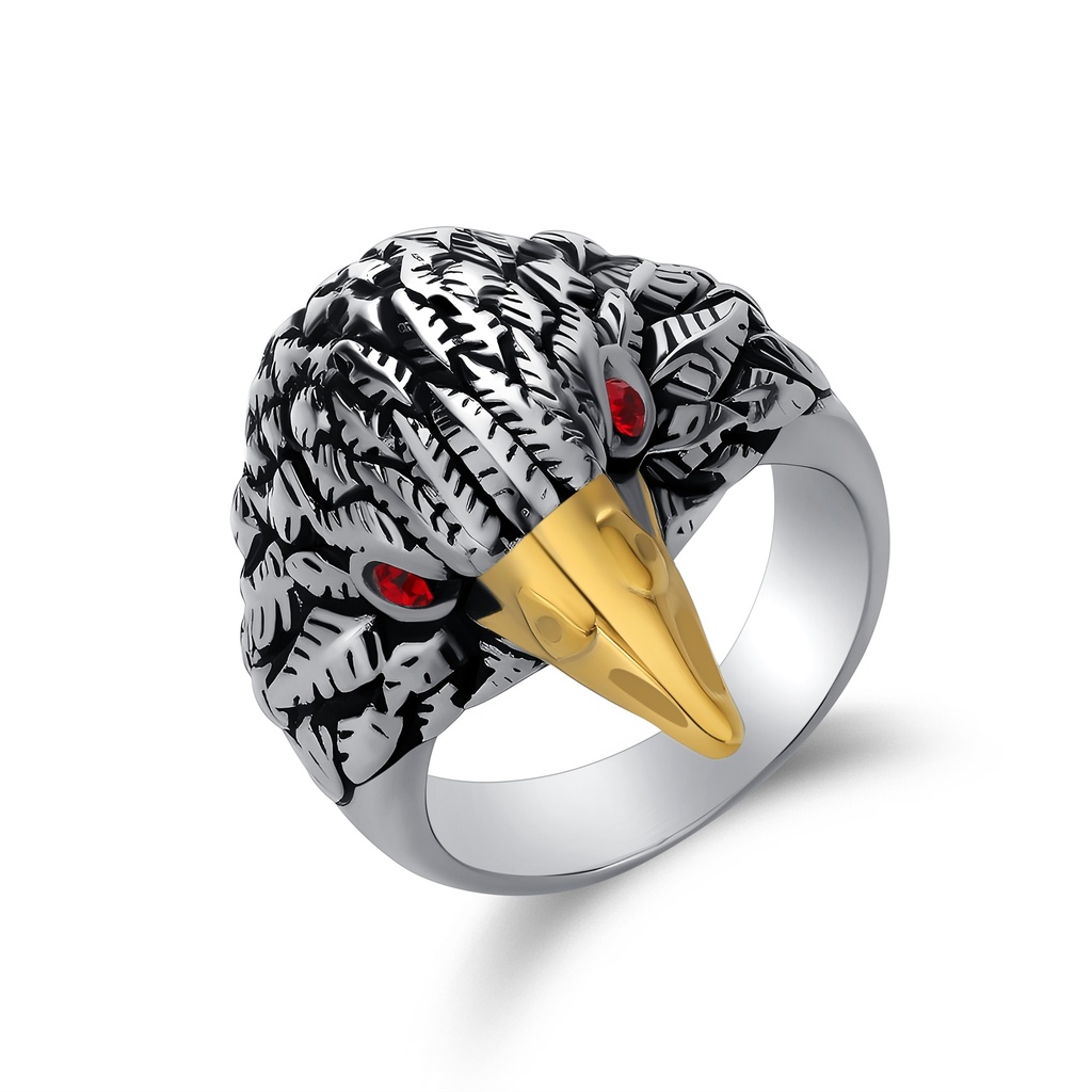 Raven Skull Ring – Gold Beak, Red Eyes, Gothic Warrior Style