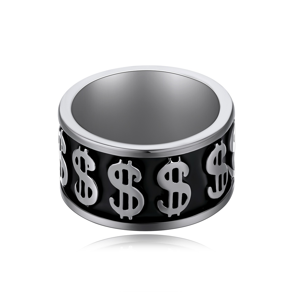 Bold Stainless Steel Dollar Sign Statement Ring