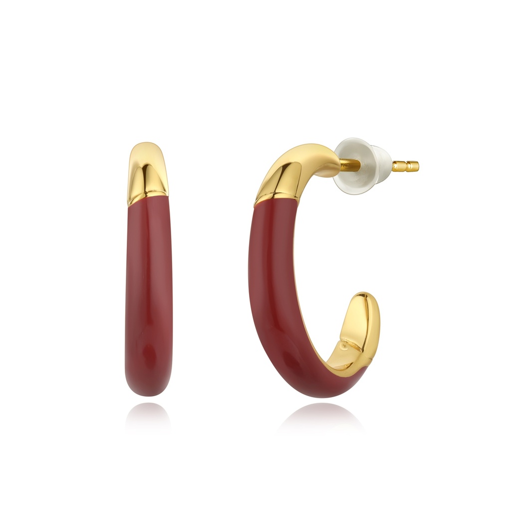 Red Enamel and Gold-Tone Brass Hoops for Chic Pop
