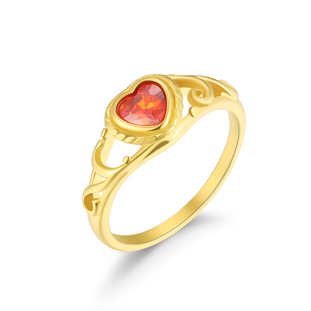 Romantic Heart-Shaped Stainless Steel Ring with Fiery Red Gemstone