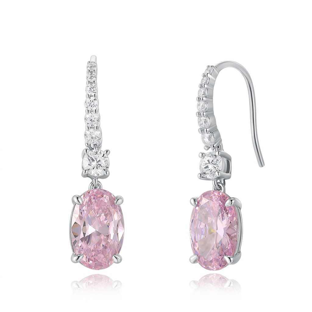 Romantic Pink Oval Gemstone Drop Earrings with Diamond Accents
