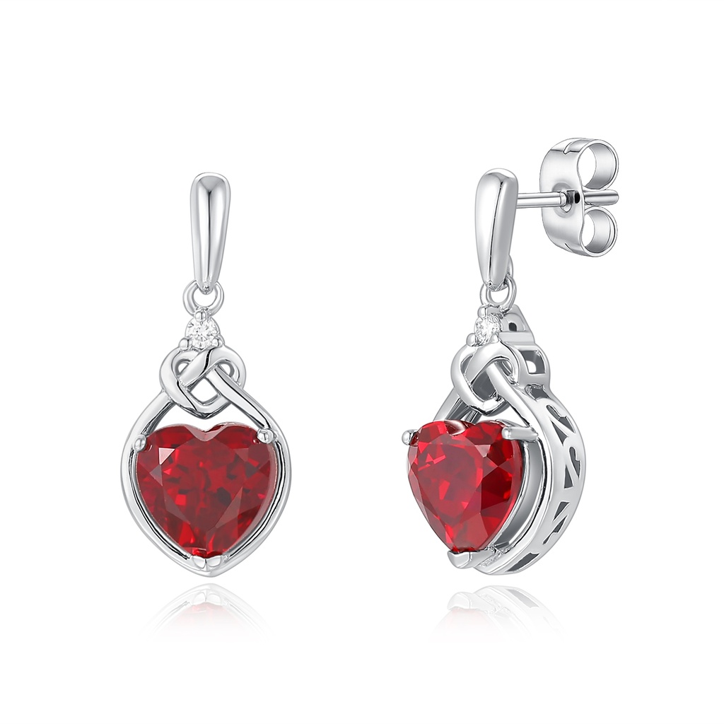 Romantic Stainless Steel Earrings with Red Heart-Shaped Crystal Drops