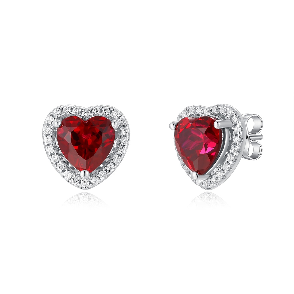 Romantic Stainless Steel Heart Stud Earrings with Red Crystals