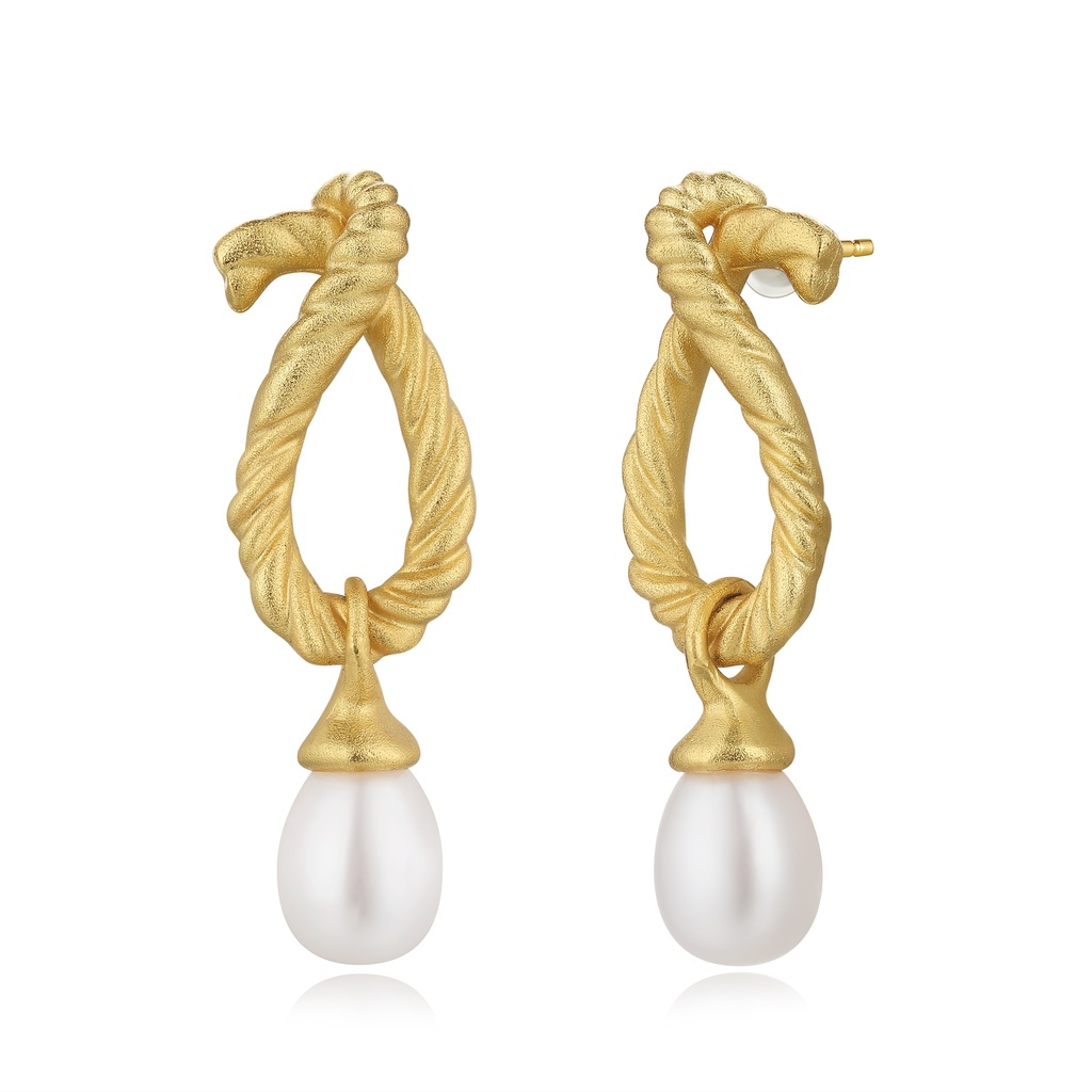 Rope-Twist Oval Hoops with Teardrop Pearls