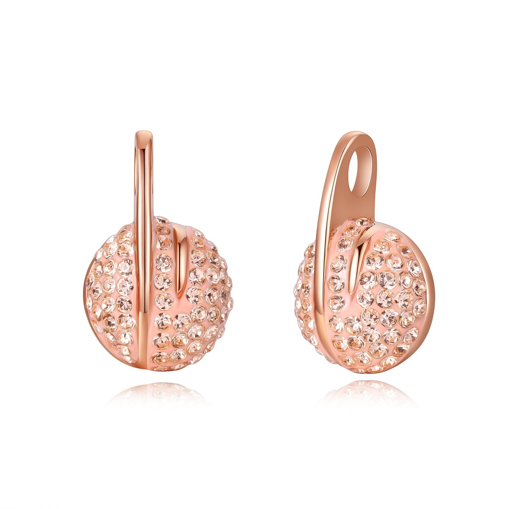 Rose Gold Ball Earrings with Pave Clear Crystal Detailing