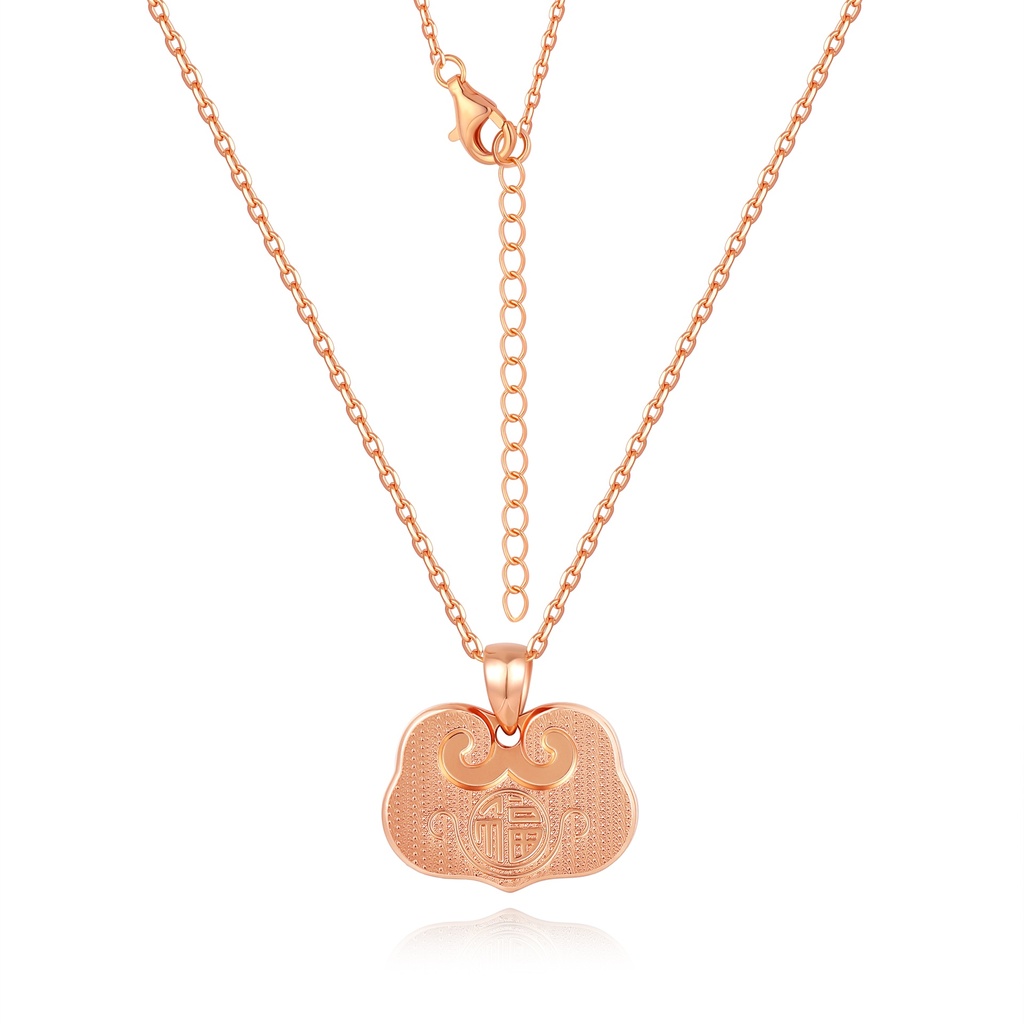 Rose Gold Cloud Pendant Necklace with Chinese Fu Symbol
